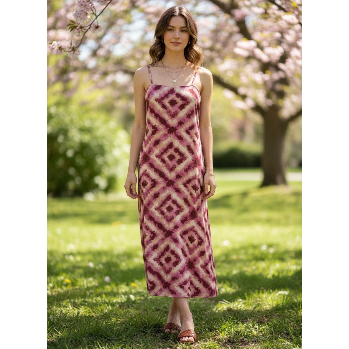 Japna Pink Tiedye Rayon Midi Dress